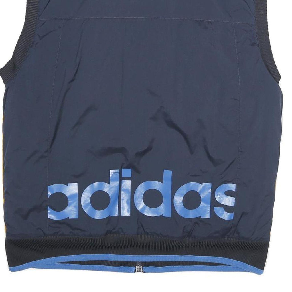 ADIDAS Mens Navy Blue & Yellow Logo Sleeveless Zip Jacket M Polyester Sportswear