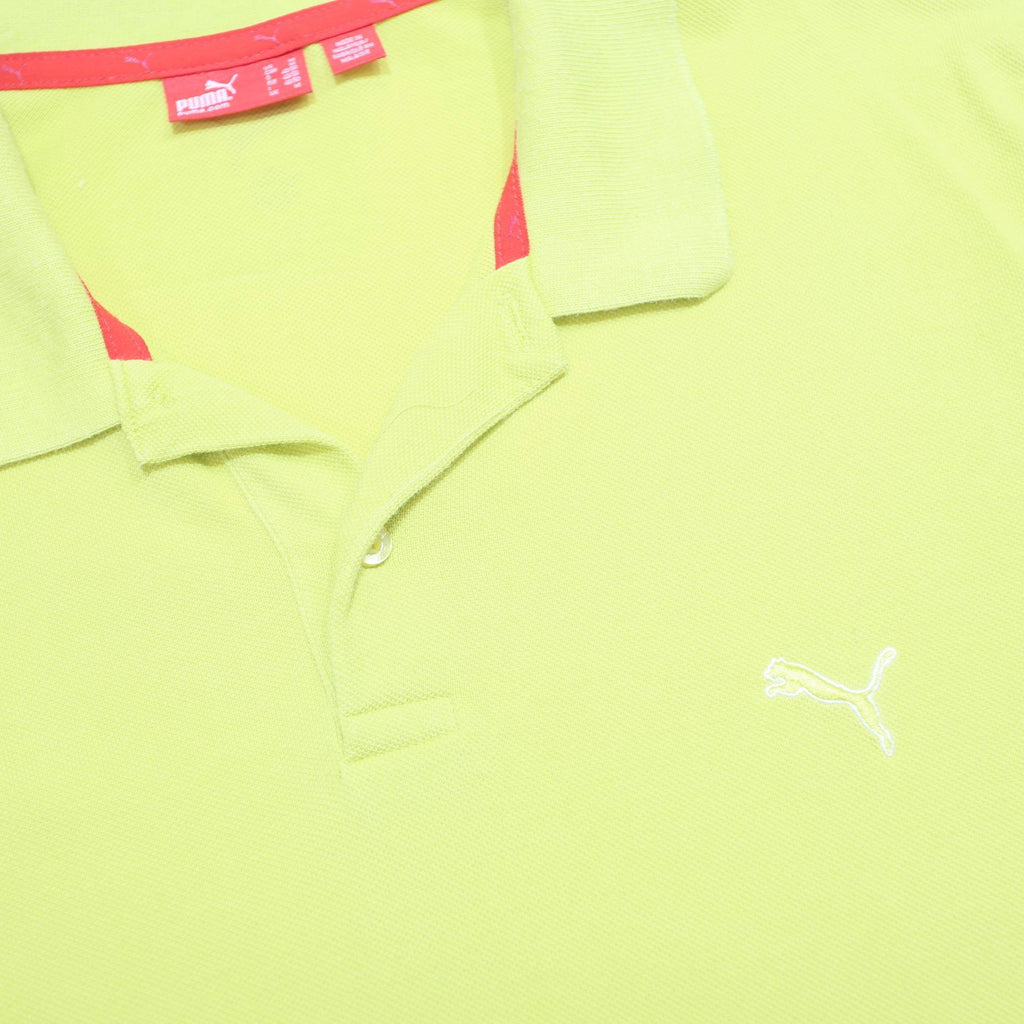 PUMA Mens Yellow Short Sleeve Polo Shirt M Cotton Logo Casual Sportswear