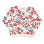 GEARING Womens White Floral Print Crew Neck Sweatshirt L Cotton Blend Casual