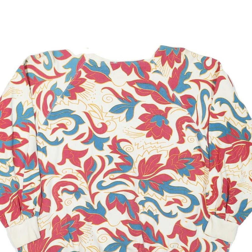 GEARING Womens White Floral Print Crew Neck Sweatshirt L Cotton Blend Casual