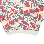 GEARING Womens White Floral Print Crew Neck Sweatshirt L Cotton Blend Casual