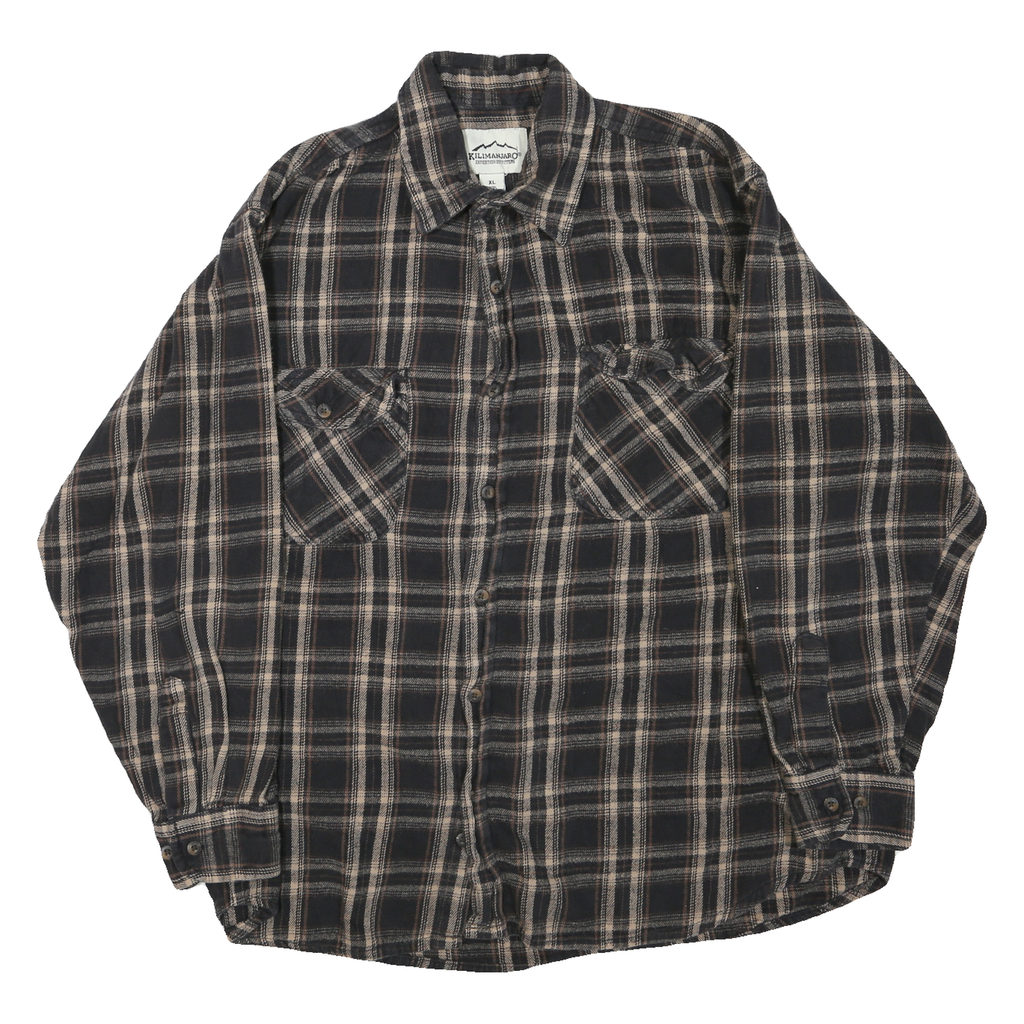 KILIMANJARO Mens Black & Cream Check Shirt XL Cotton Blend Casual Button-Up