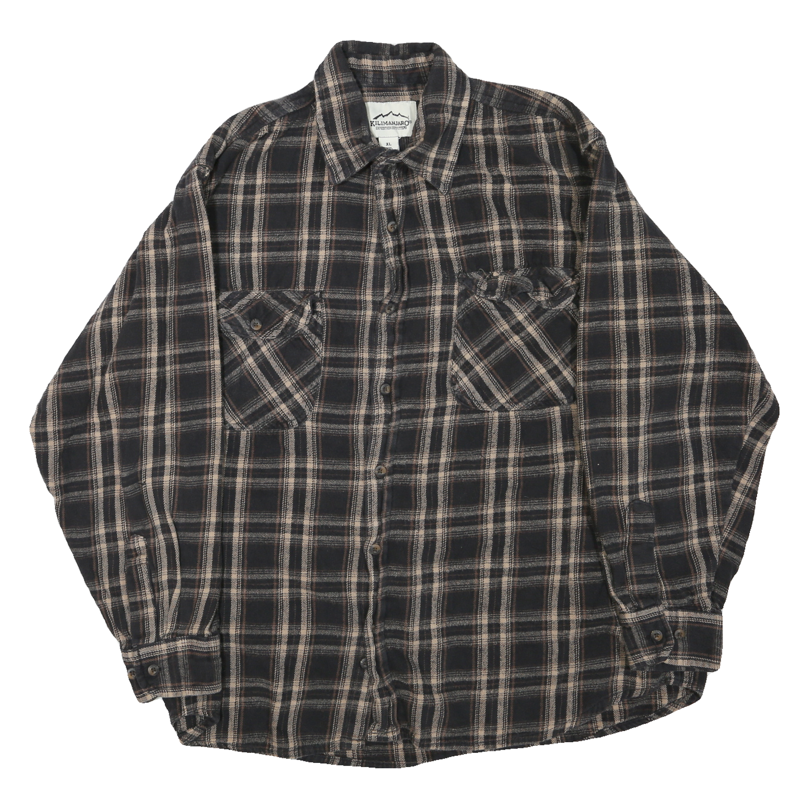 KILIMANJARO Mens Black & Cream Check Shirt XL Cotton Blend Casual Button-Up