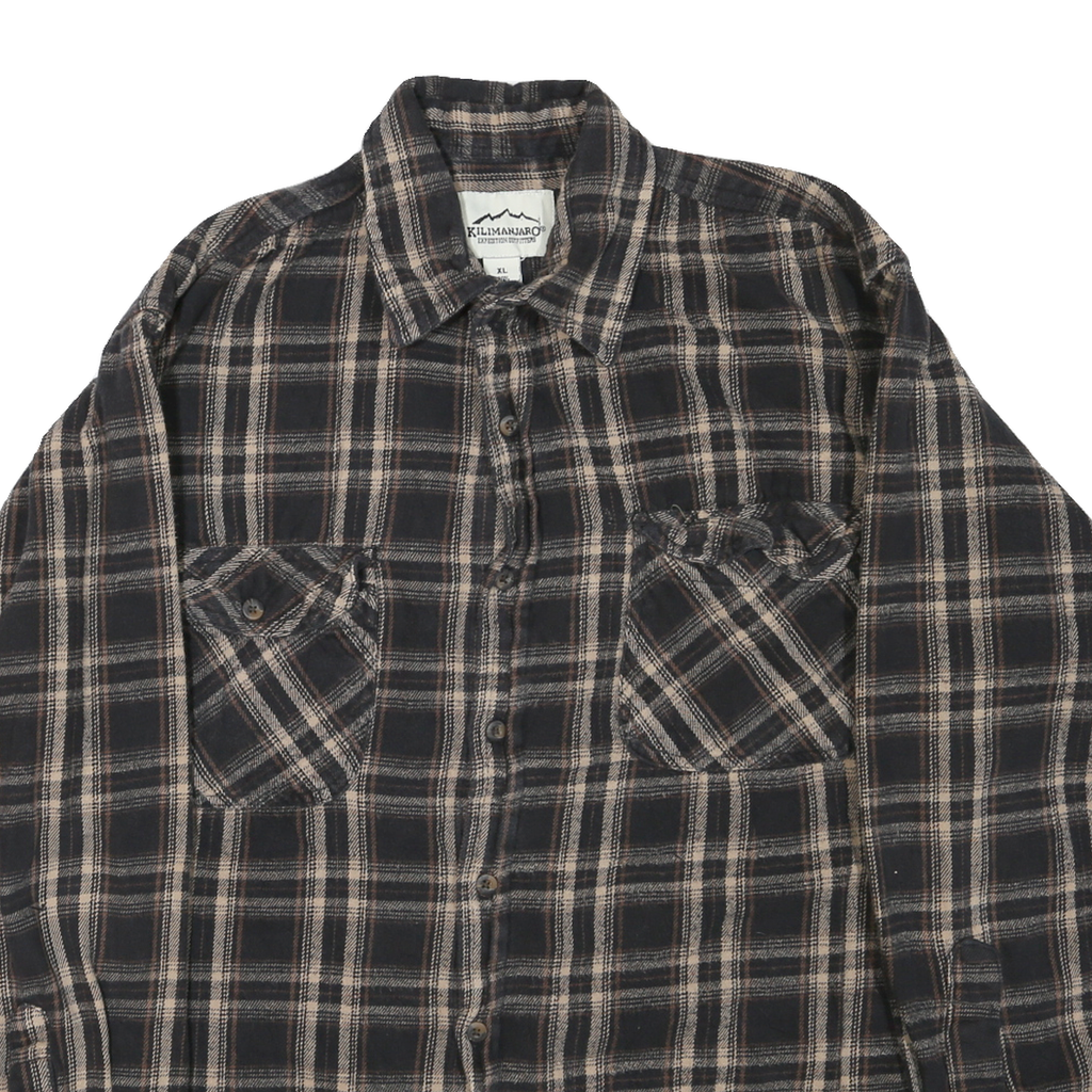 KILIMANJARO Mens Black & Cream Check Shirt XL Cotton Blend Casual Button-Up