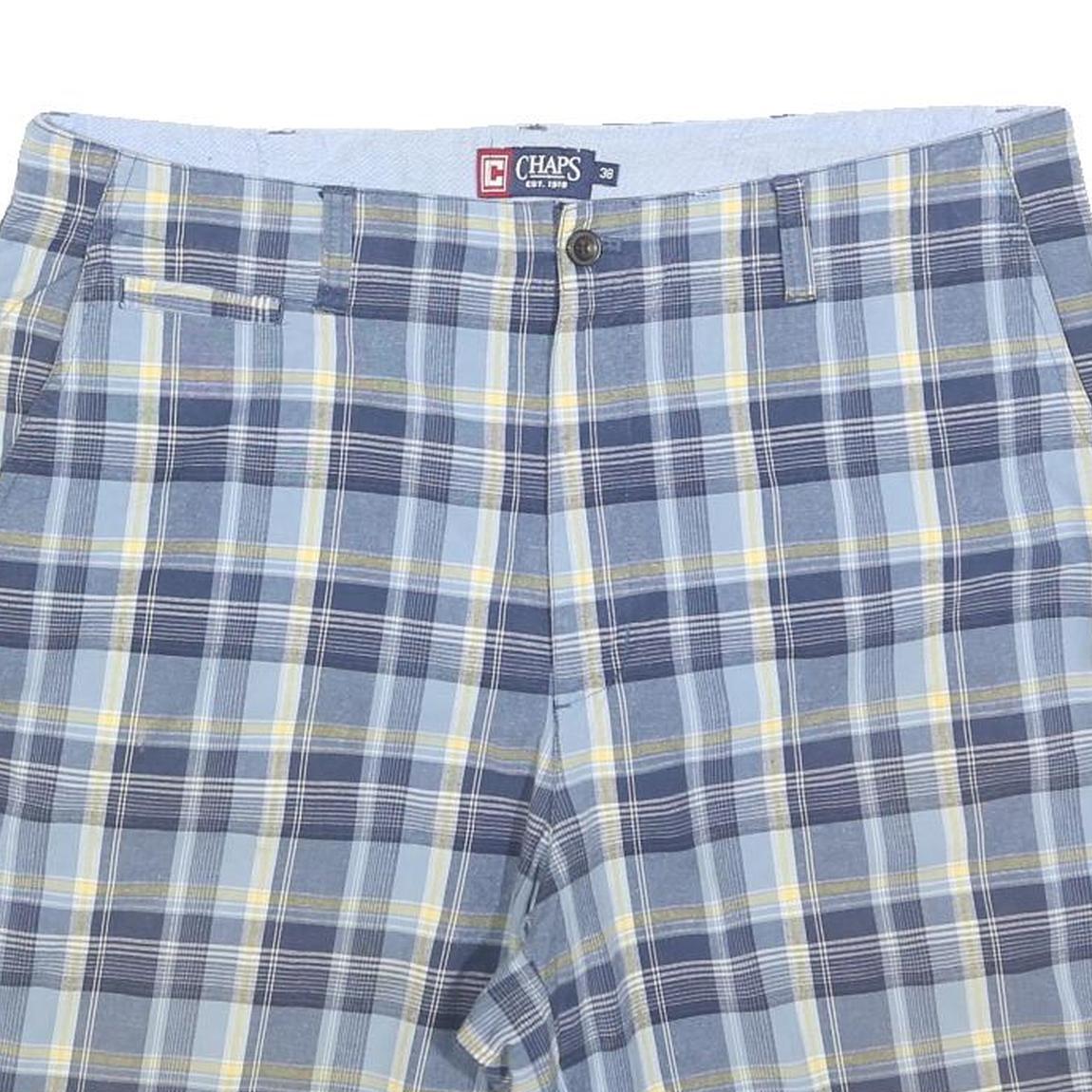 CHAPS Mens Blue & Yellow Plaid Casual Shorts XL W38 Cotton Blend Comfortable