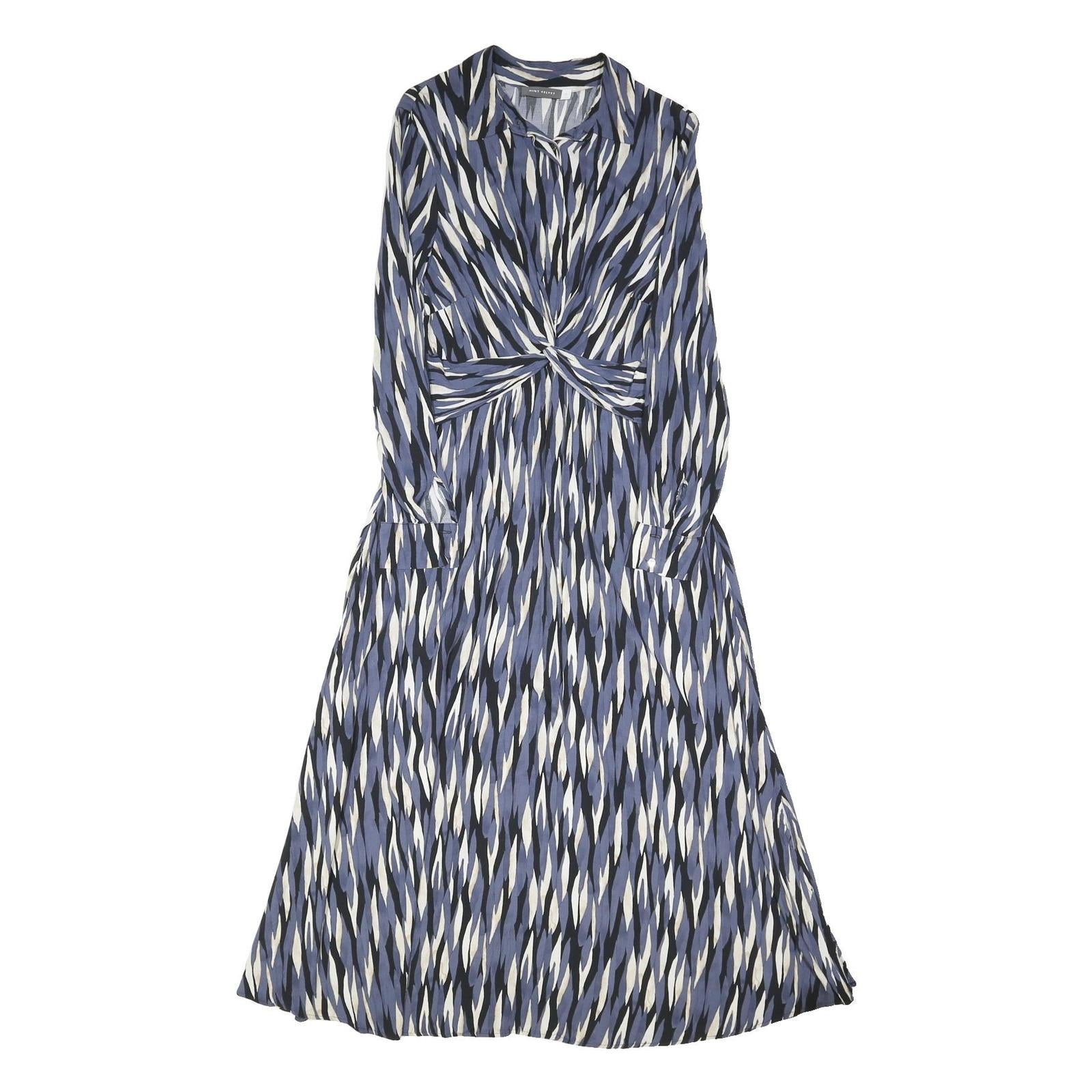 MINT VELVET Womens Blue & White Viscose Day Midi Dress UK 10 Abstract Pattern