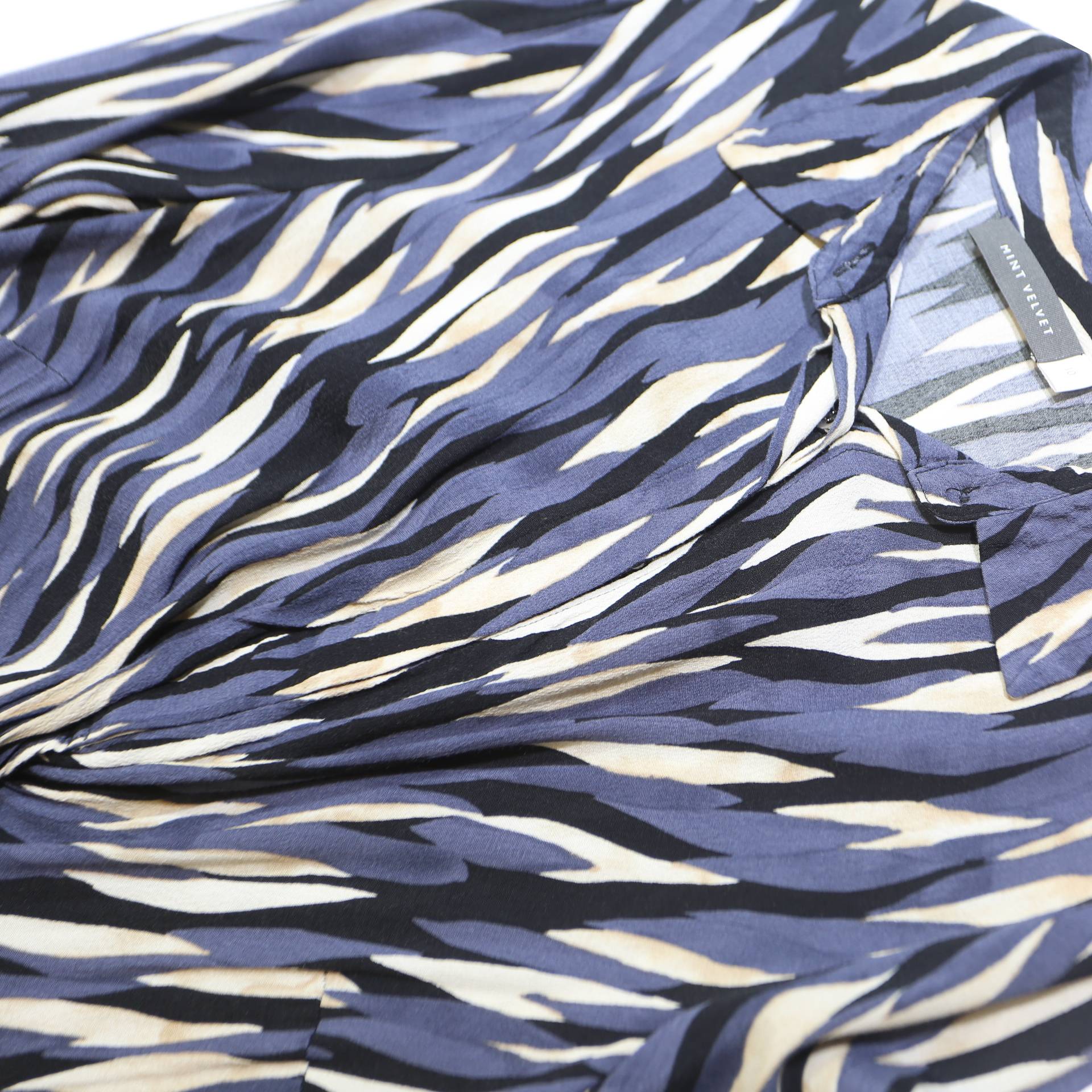 MINT VELVET Womens Blue & White Viscose Day Midi Dress UK 10 Abstract Pattern