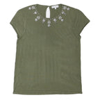 WAREHOUSE Womens Green Embellished Basic Short Sleeve Crew Neck Top UK 10