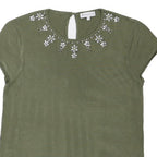 WAREHOUSE Womens Green Embellished Basic Short Sleeve Crew Neck Top UK 10