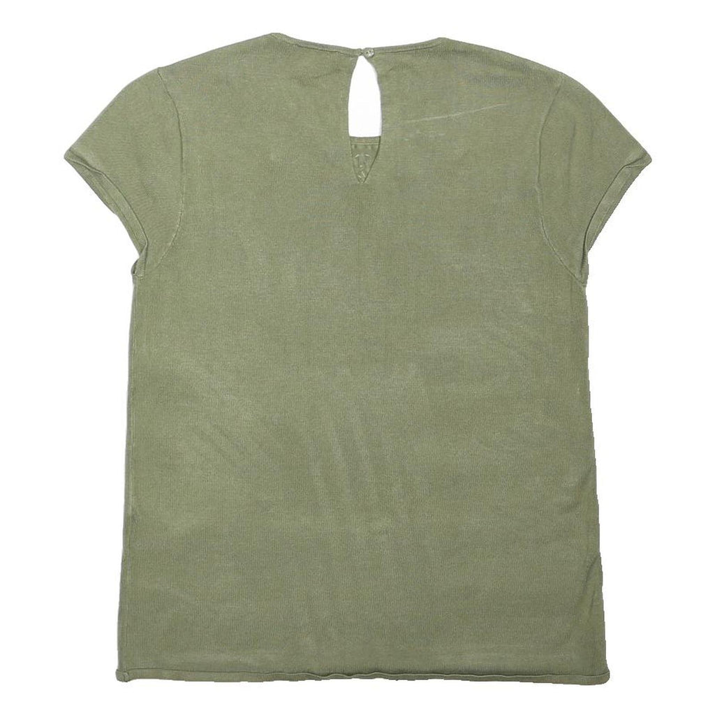 WAREHOUSE Womens Green Embellished Basic Short Sleeve Crew Neck Top UK 10