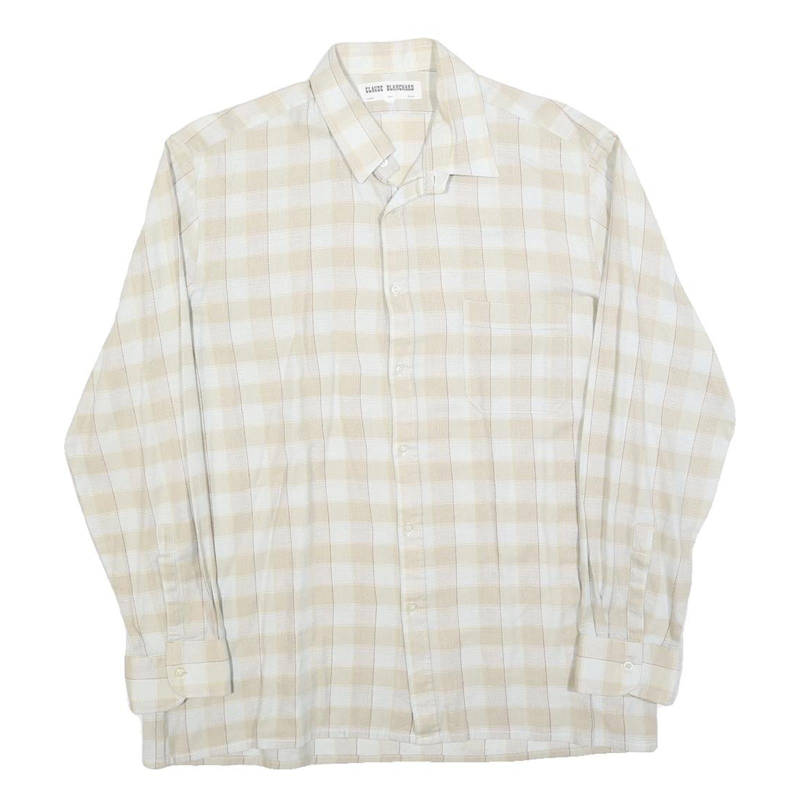 CLAUDE BLANCHARD Mens Beige & Cream Check Shirt M Casual Polyester Blend