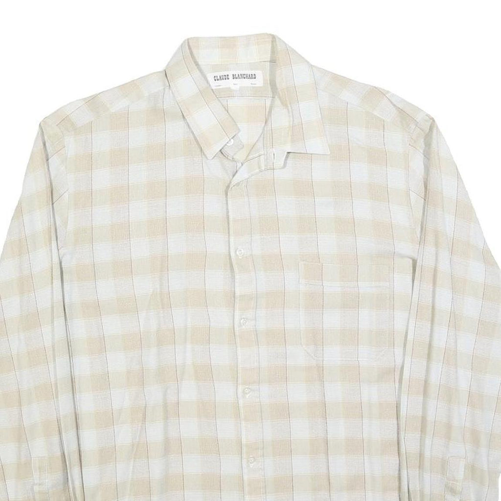 CLAUDE BLANCHARD Mens Beige & Cream Check Shirt M Casual Polyester Blend
