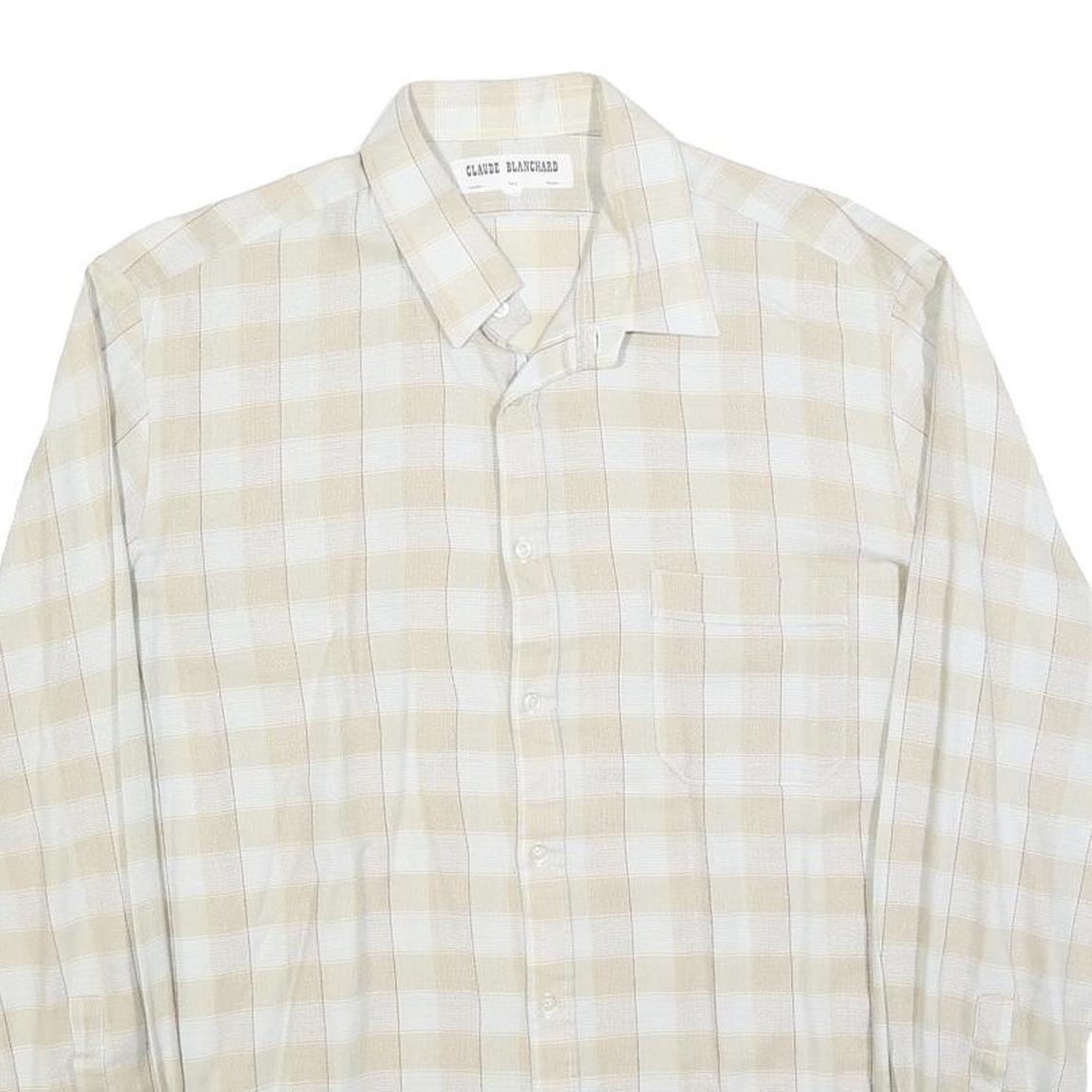 CLAUDE BLANCHARD Mens Beige & Cream Check Shirt M Casual Polyester Blend