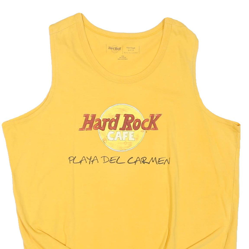 HARD ROCK CAFE Womens Yellow Playa Del Carmen Sleeveless Crew Neck T-Shirt L Tie