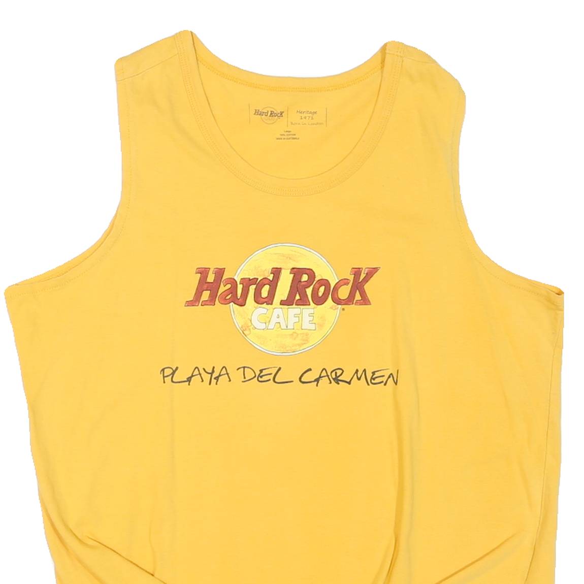 HARD ROCK CAFE Womens Yellow Playa Del Carmen Sleeveless Crew Neck T-Shirt L Tie