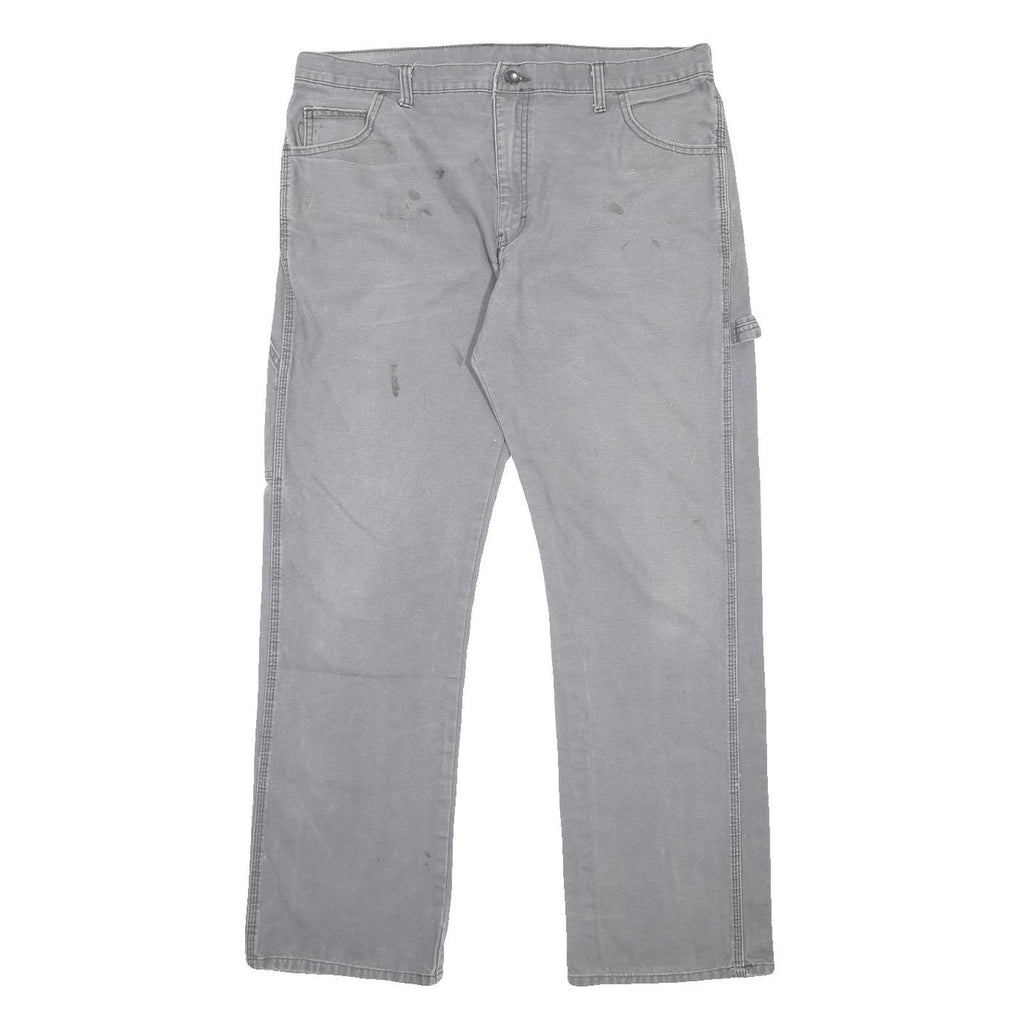 DICKIES Mens Cotton Blend Grey Relaxed Straight Trousers W36 L32 Workwear Zip