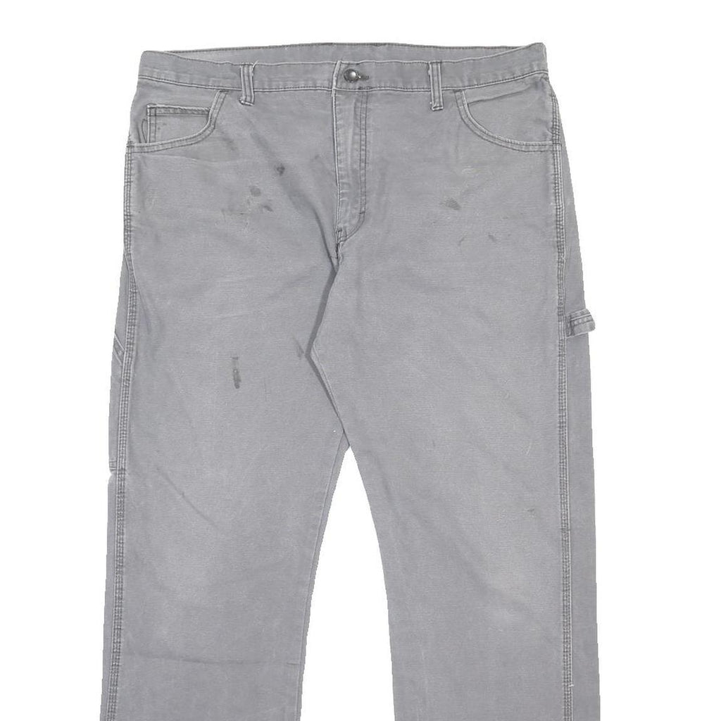 DICKIES Mens Cotton Blend Grey Relaxed Straight Trousers W36 L32 Workwear Zip