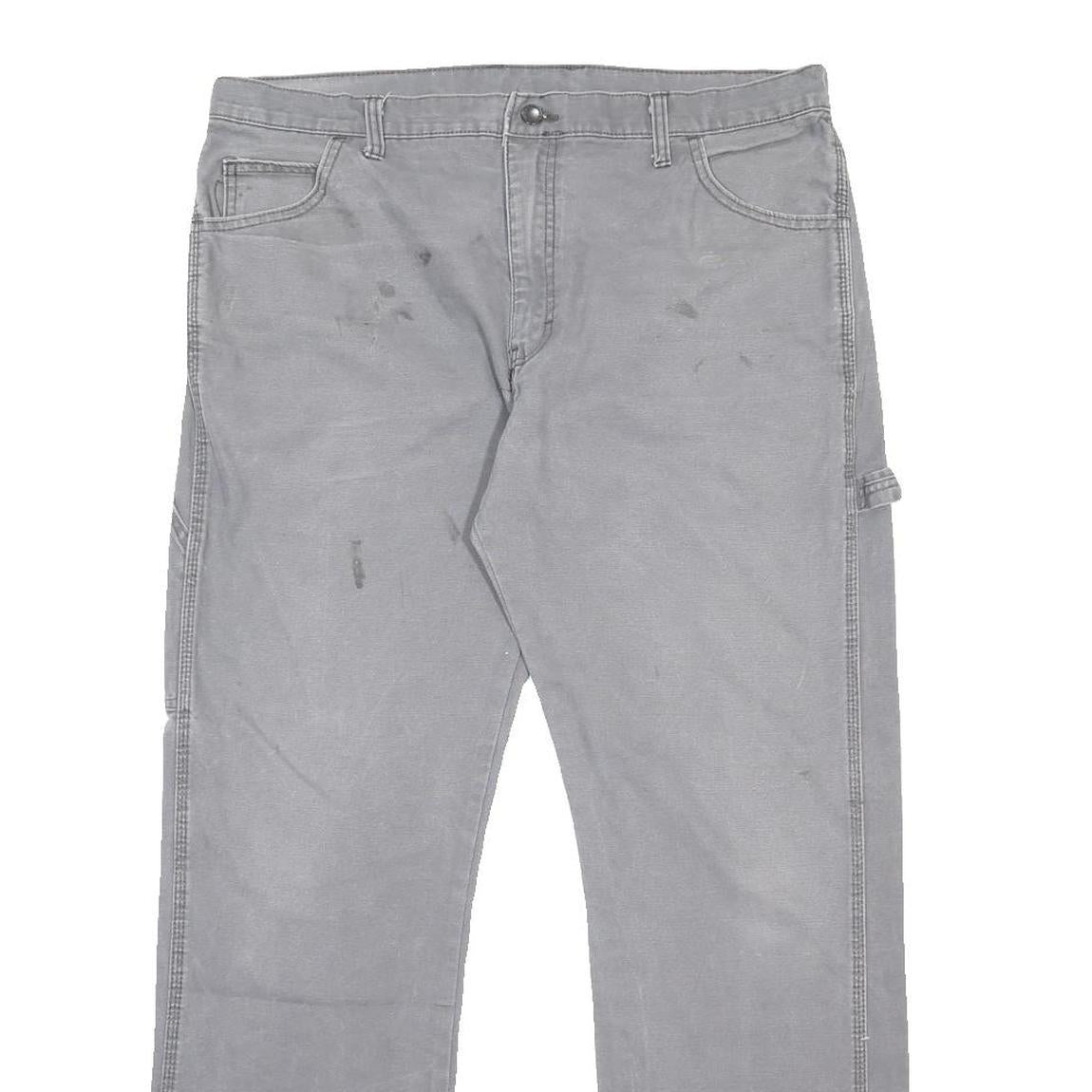 DICKIES Mens Cotton Blend Grey Relaxed Straight Trousers W36 L32 Workwear Zip