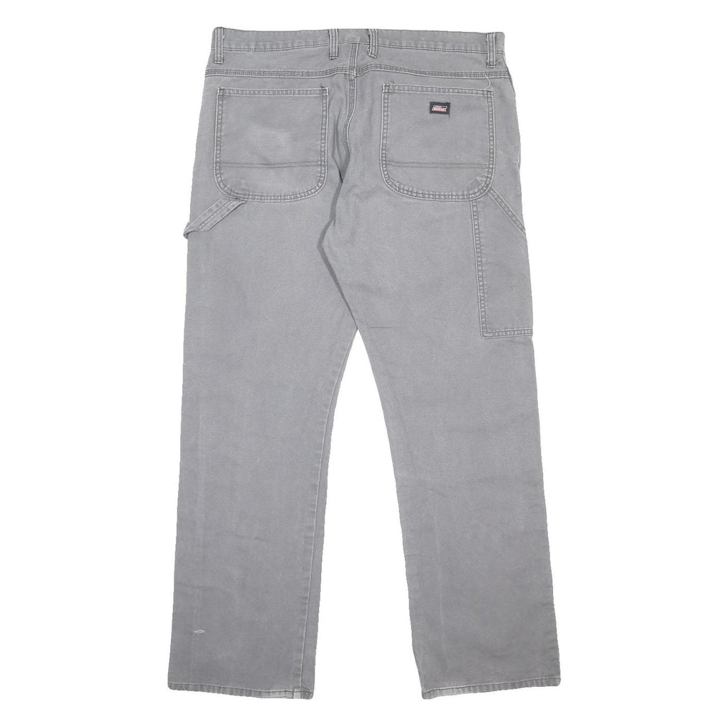 DICKIES Mens Cotton Blend Grey Relaxed Straight Trousers W36 L32 Workwear Zip