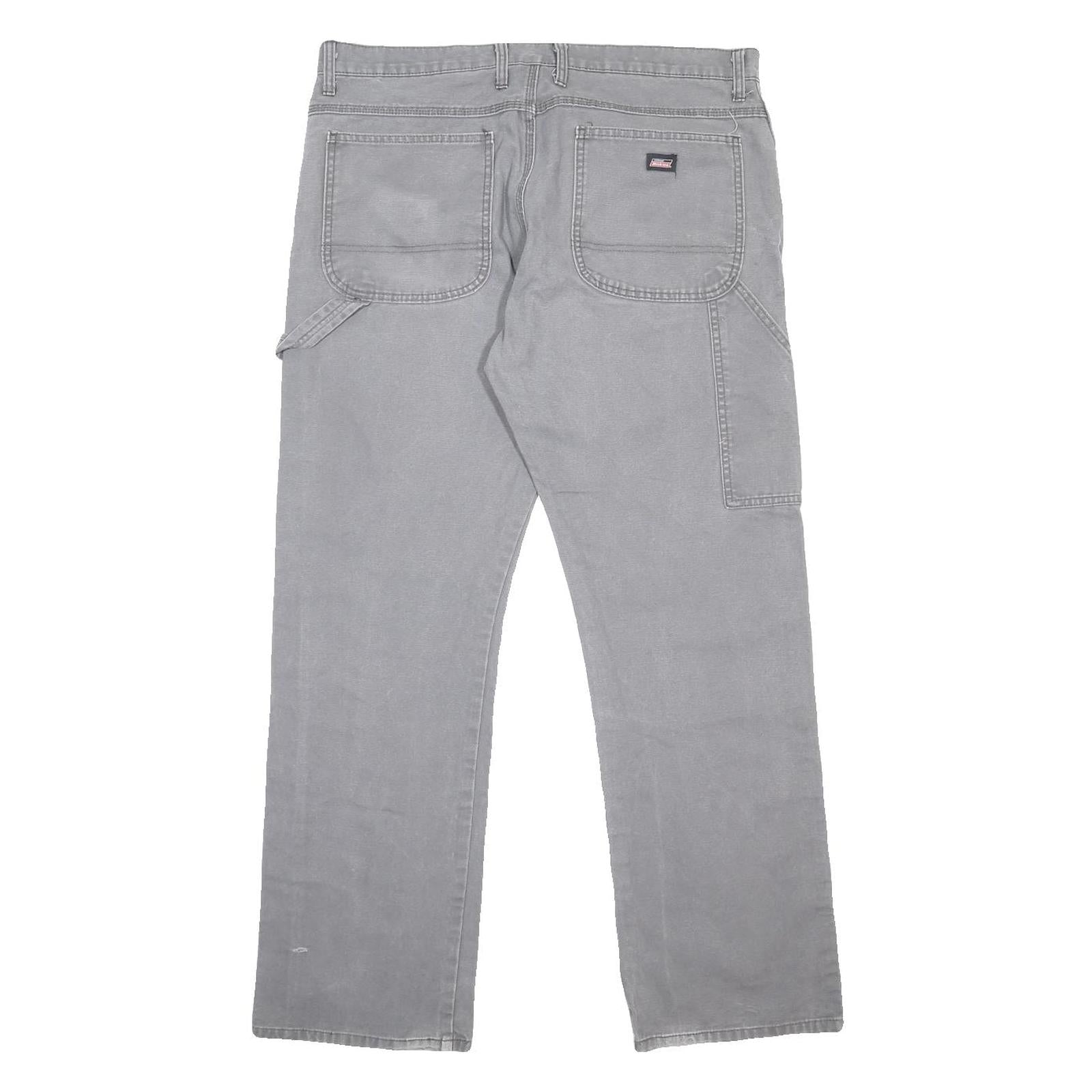 DICKIES Mens Cotton Blend Grey Relaxed Straight Trousers W36 L32 Workwear Zip