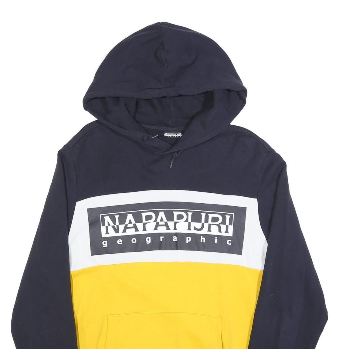 NAPAPIJRI Mens Blue & Yellow Cotton Blend Patterned Pullover Crew Neck Jumper L