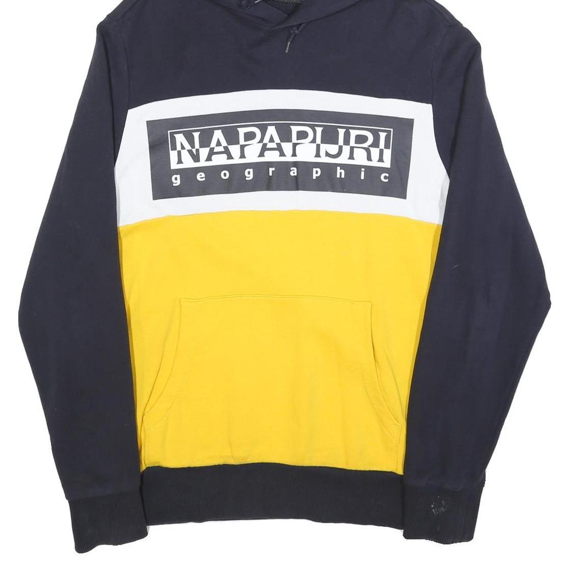 NAPAPIJRI Mens Blue & Yellow Cotton Blend Patterned Pullover Crew Neck Jumper L
