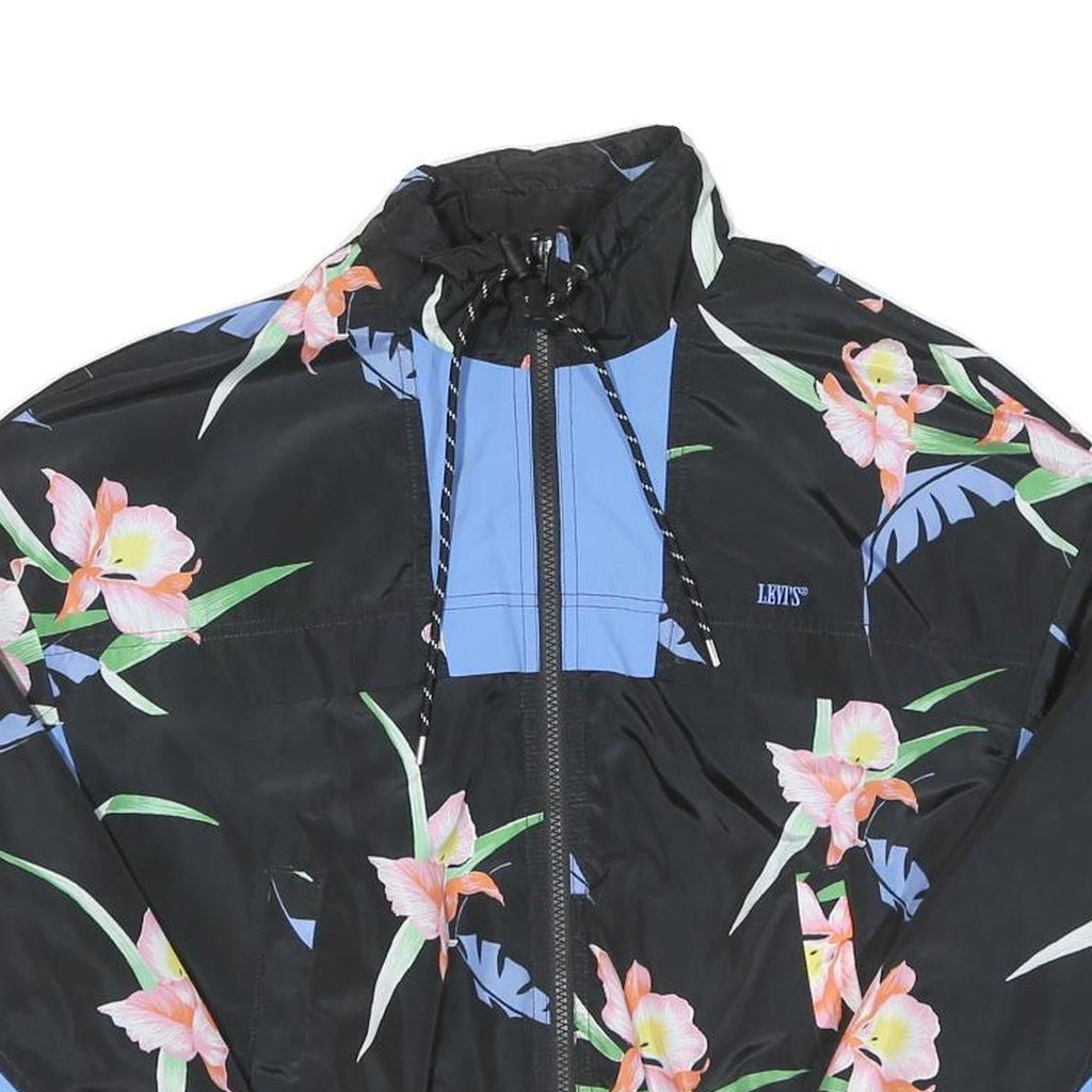 LEVI'S Womens Black & Blue Floral Zip Jacket XS Polyester Casual Sportswear