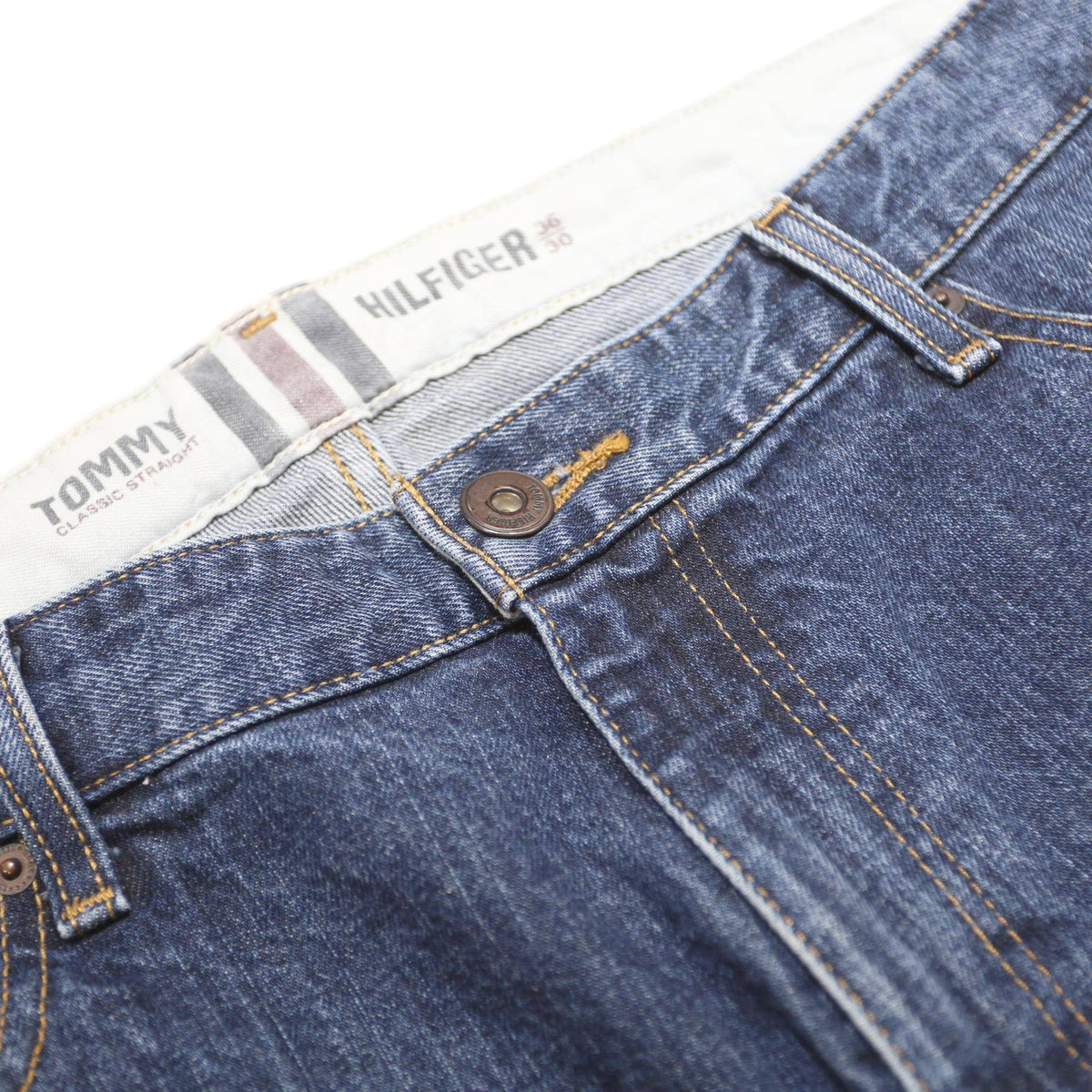 TOMMY HILFIGER Mens Classic Blue Denim Medium Wash W36 L30 Cotton Blend Jeans