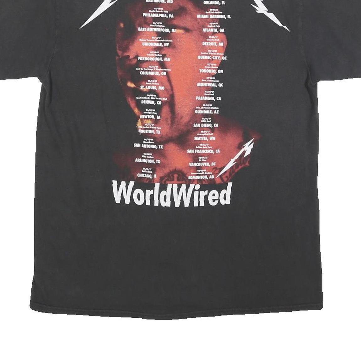 METALLICA Mens Black Graphic T-Shirt L Short Sleeve Crew Neck WorldWired Tour