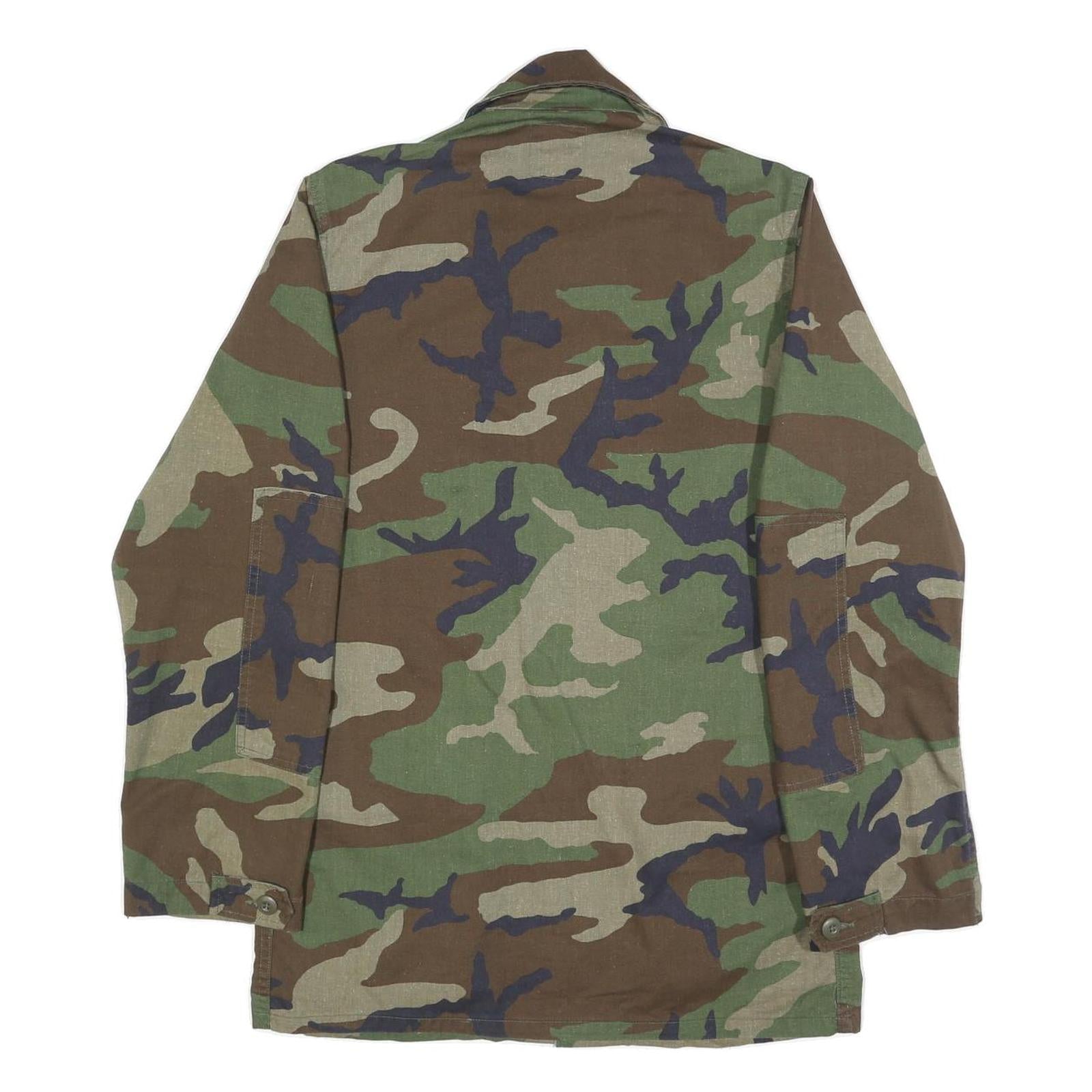 SELMA APPAREL CORP. Mens Green Brown Woodland Camo Classic Button Jacket S