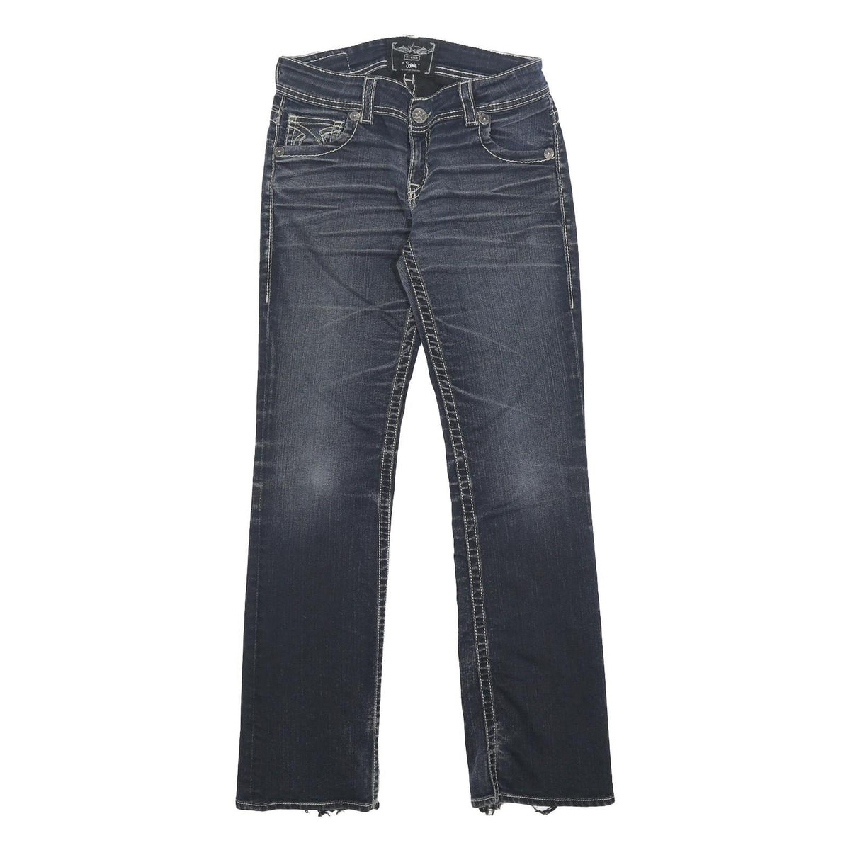 BIG STAR Womens Regular Blue Denim Jeans W28 L31 Distressed Hem Zip Closure