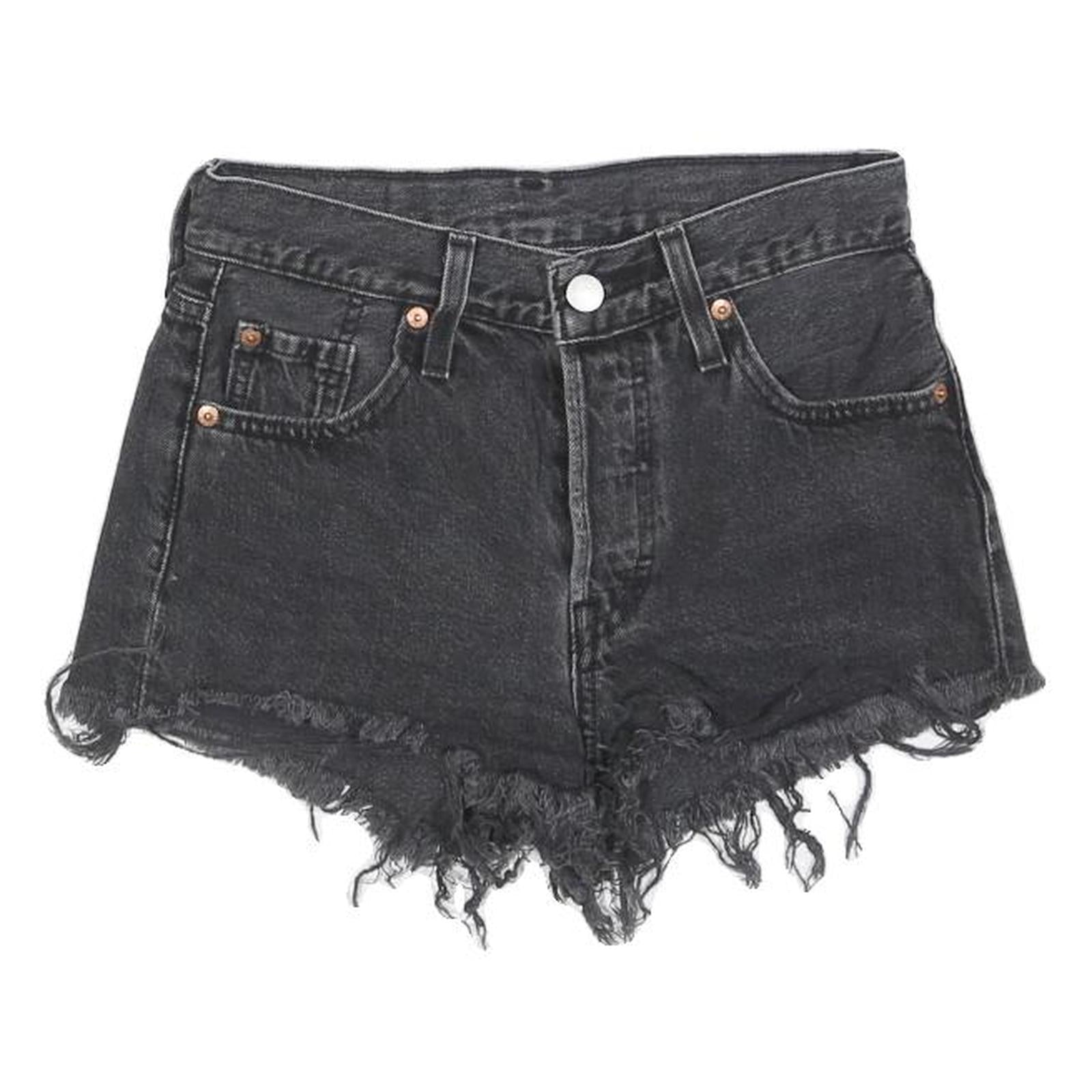 LEVI'S Womens Black Denim Cut-Off Shorts S W26 Frayed Hem Casual Summer