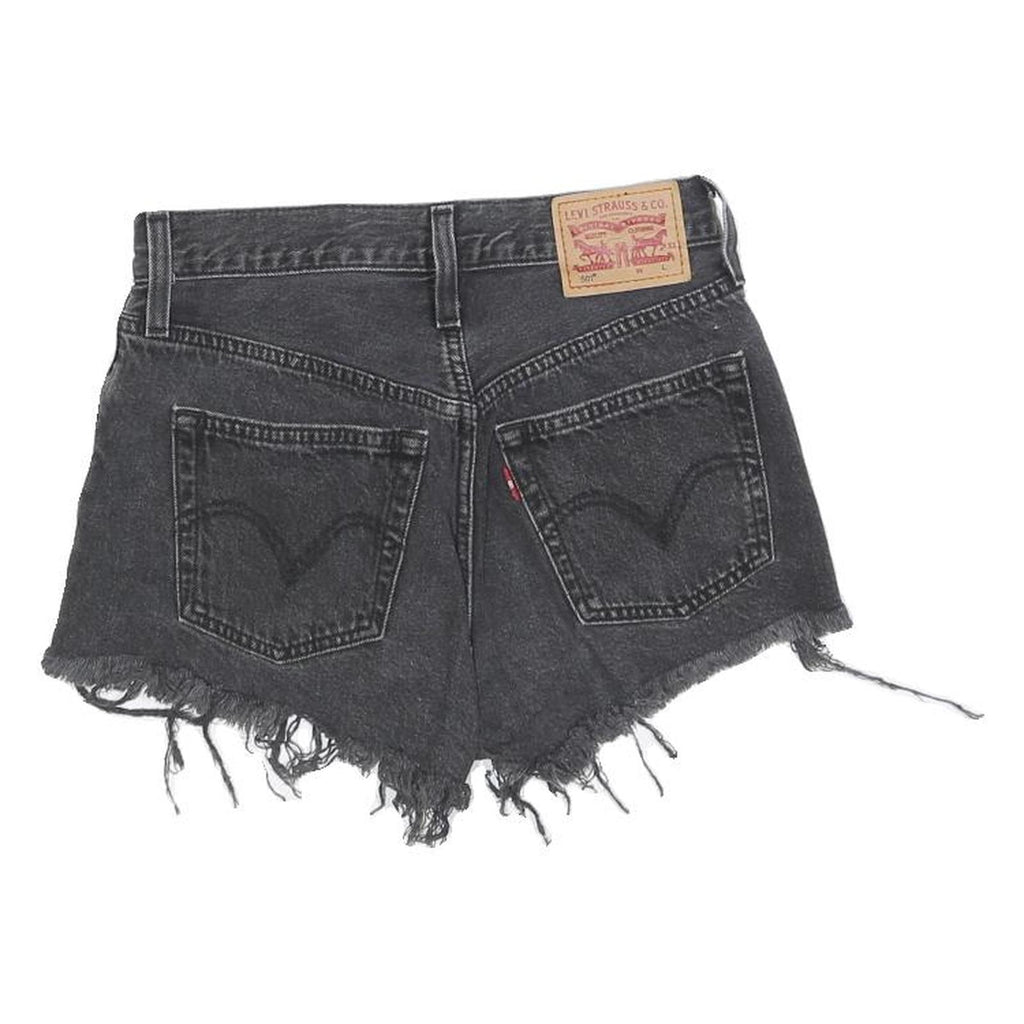 LEVI'S Womens Black Denim Cut-Off Shorts S W26 Frayed Hem Casual Summer