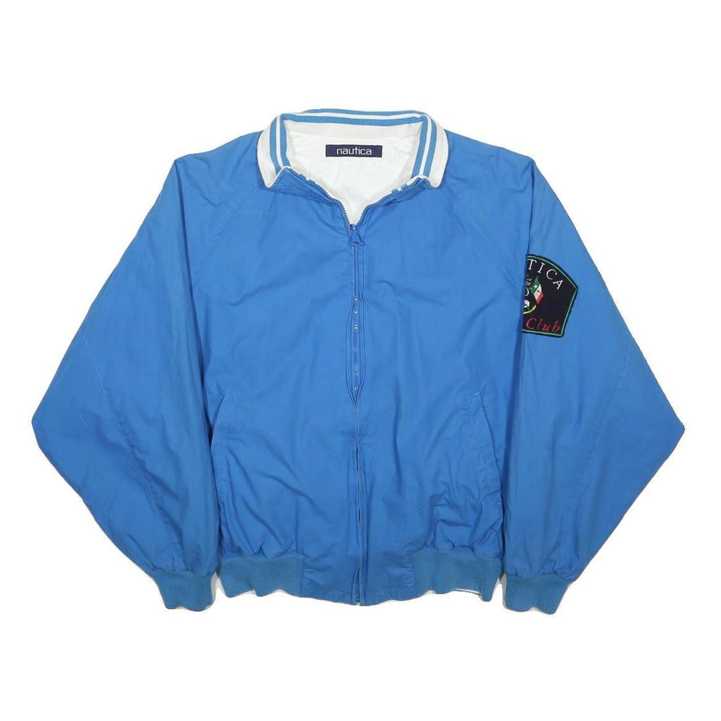 NAUTICA Mens Blue & White Bomber Jacket S Cotton Woven Plain Zip Yacht Club