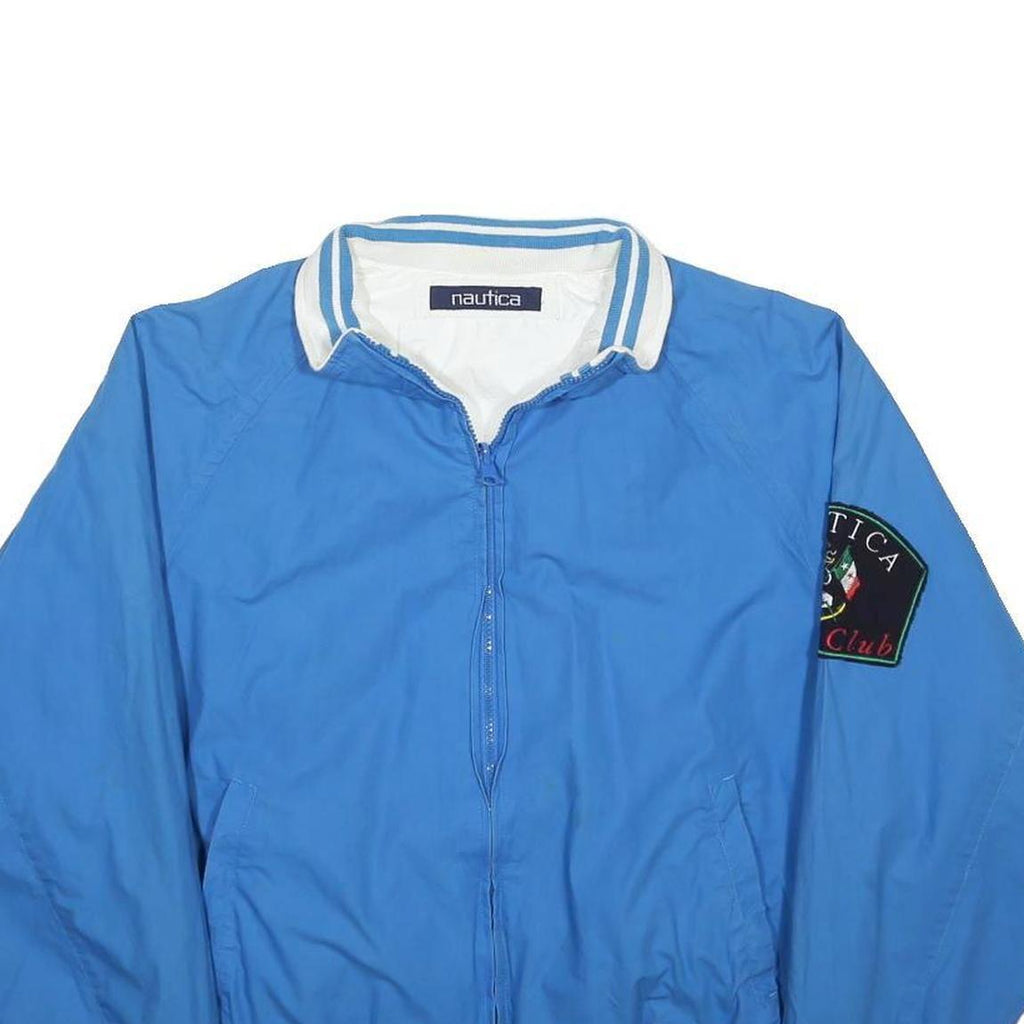 NAUTICA Mens Blue & White Bomber Jacket S Cotton Woven Plain Zip Yacht Club