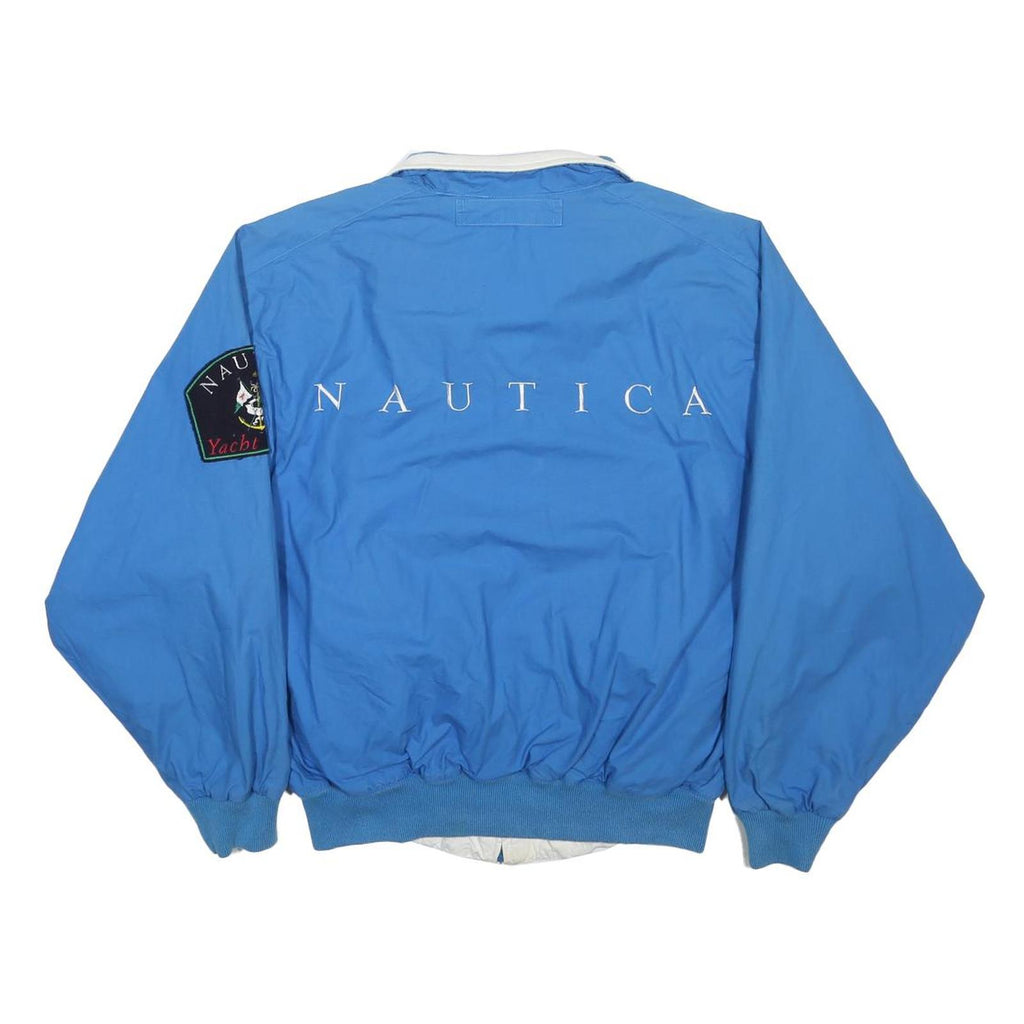 NAUTICA Mens Blue & White Bomber Jacket S Cotton Woven Plain Zip Yacht Club