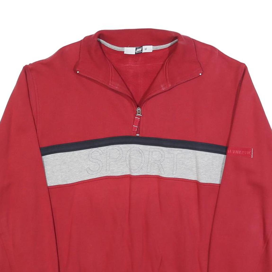 JOY Mens Red & Grey Sport Quarter Zip Sweatshirt M Cotton Blend Casual