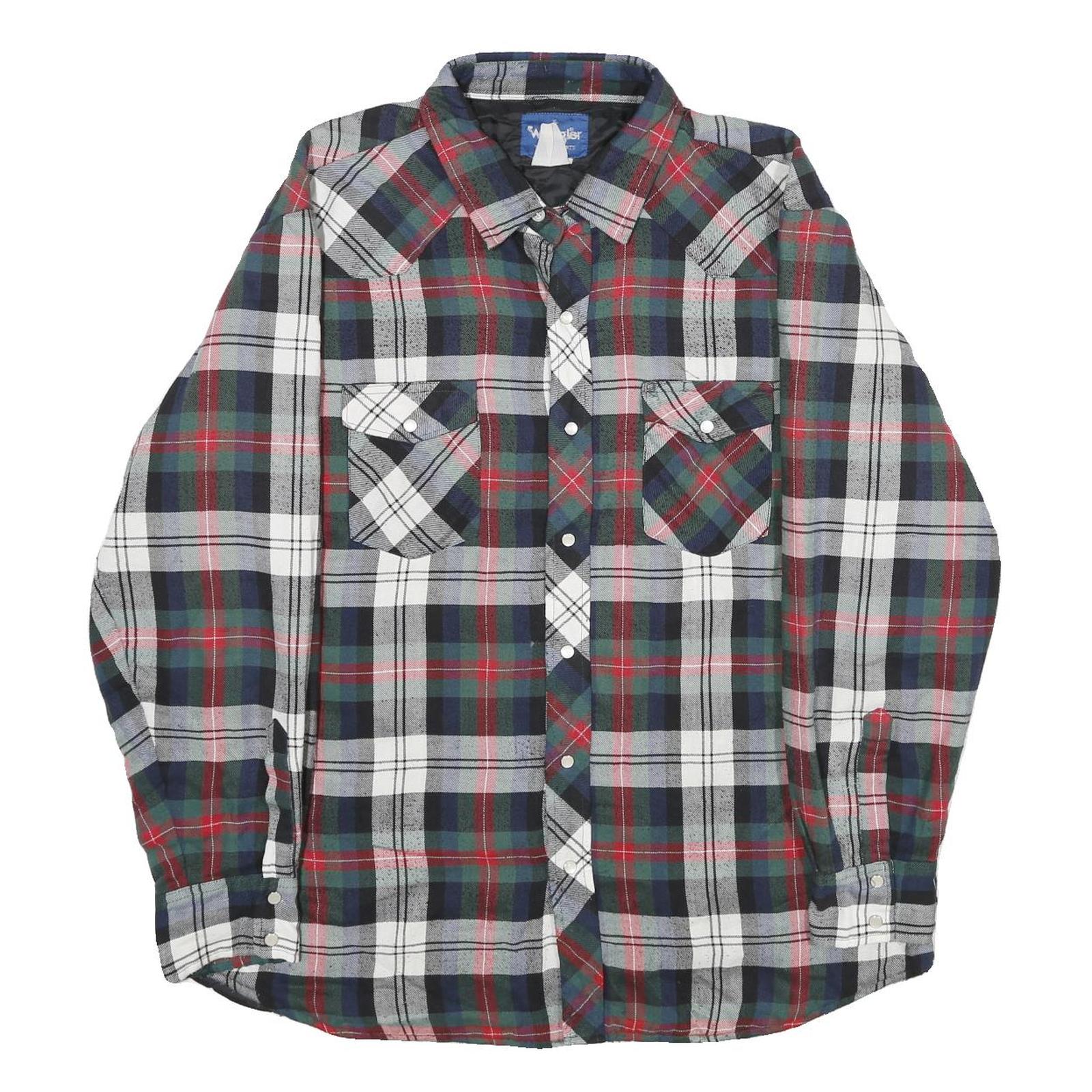 WRANGLER Mens Blue Green Red Check Button Jacket XL Cotton Blend Casual Wear