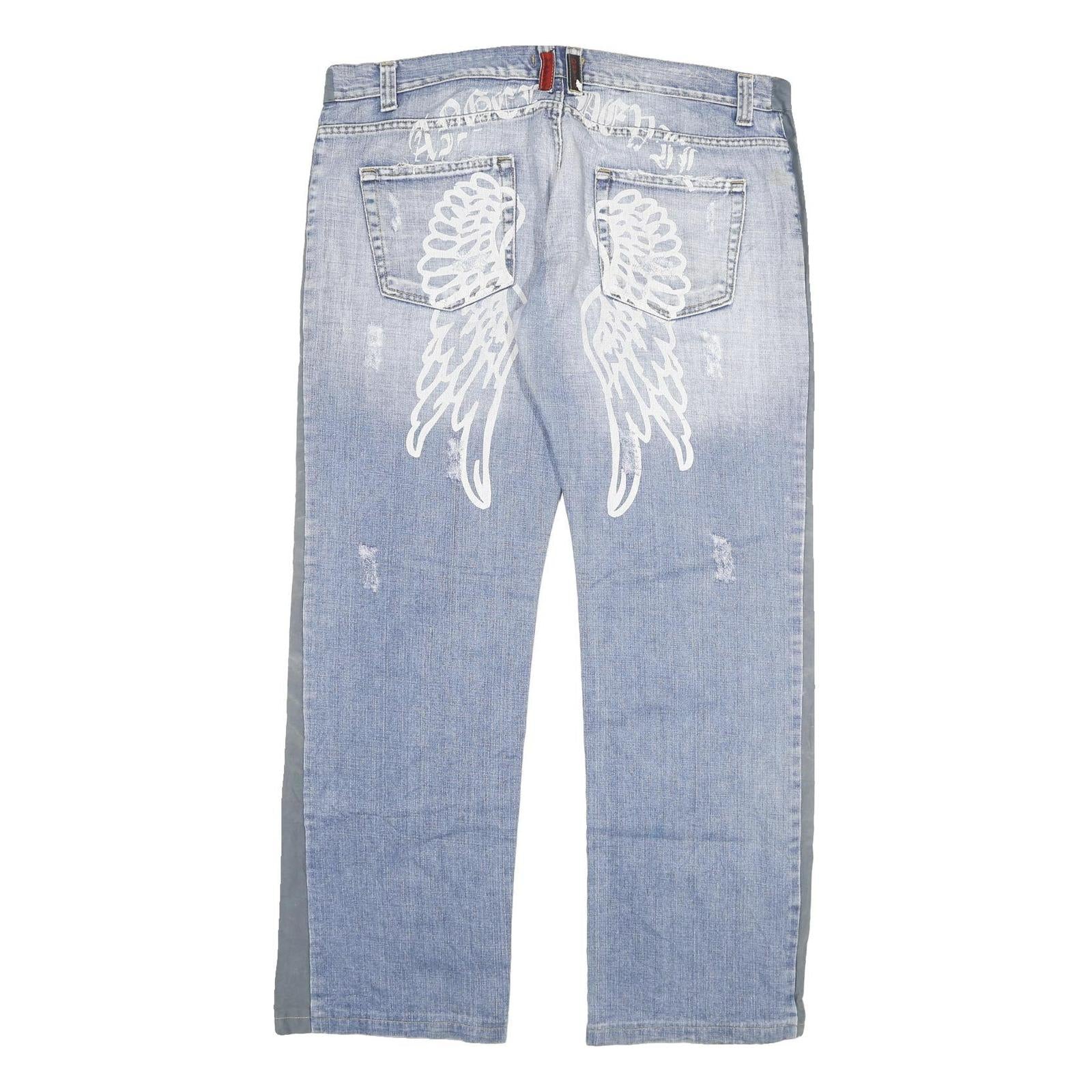 ANGEL DEVIL Womens Jeans Blue Grey Regular Straight Denim Light W42 L33 Angel