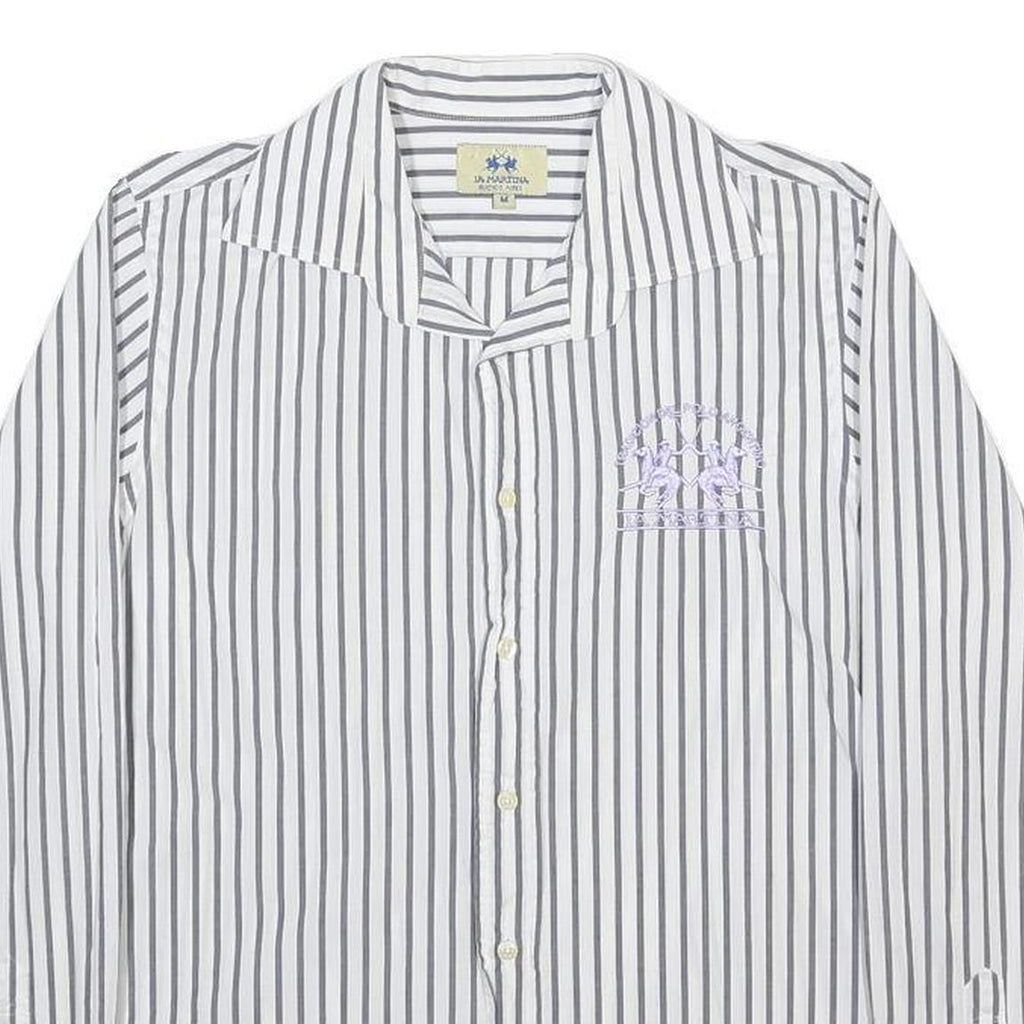 LA MARTINA Womens White & Grey Stripe Shirt M Button Cotton Casual