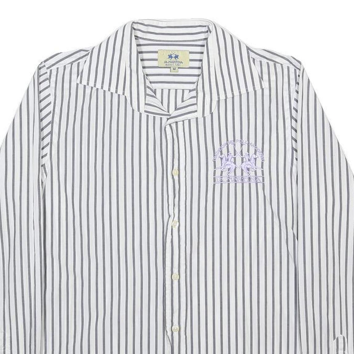 LA MARTINA Womens White & Grey Stripe Shirt M Button Cotton Casual
