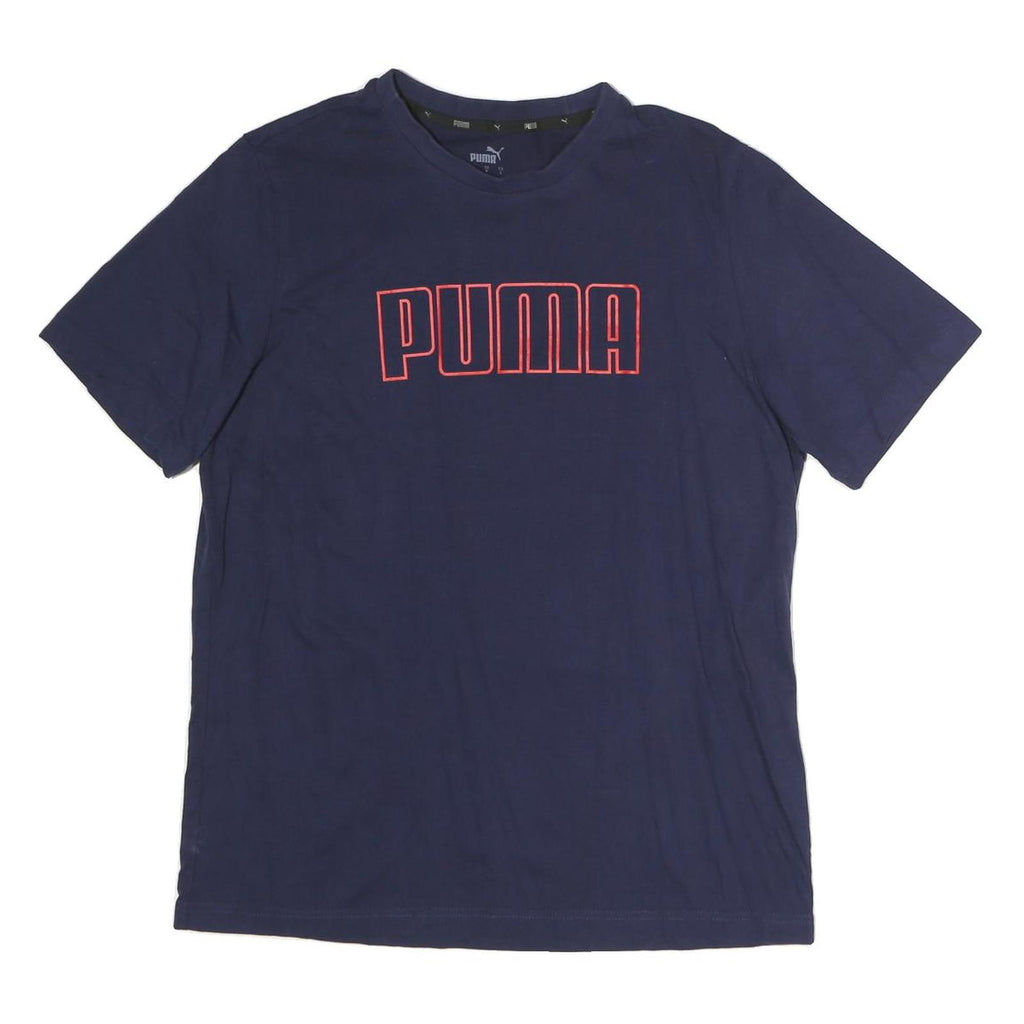 PUMA Mens Navy Blue Cotton T-Shirt L Short Sleeve Crew Neck Logo Print