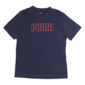PUMA Mens Navy Blue Cotton T-Shirt L Short Sleeve Crew Neck Logo Print