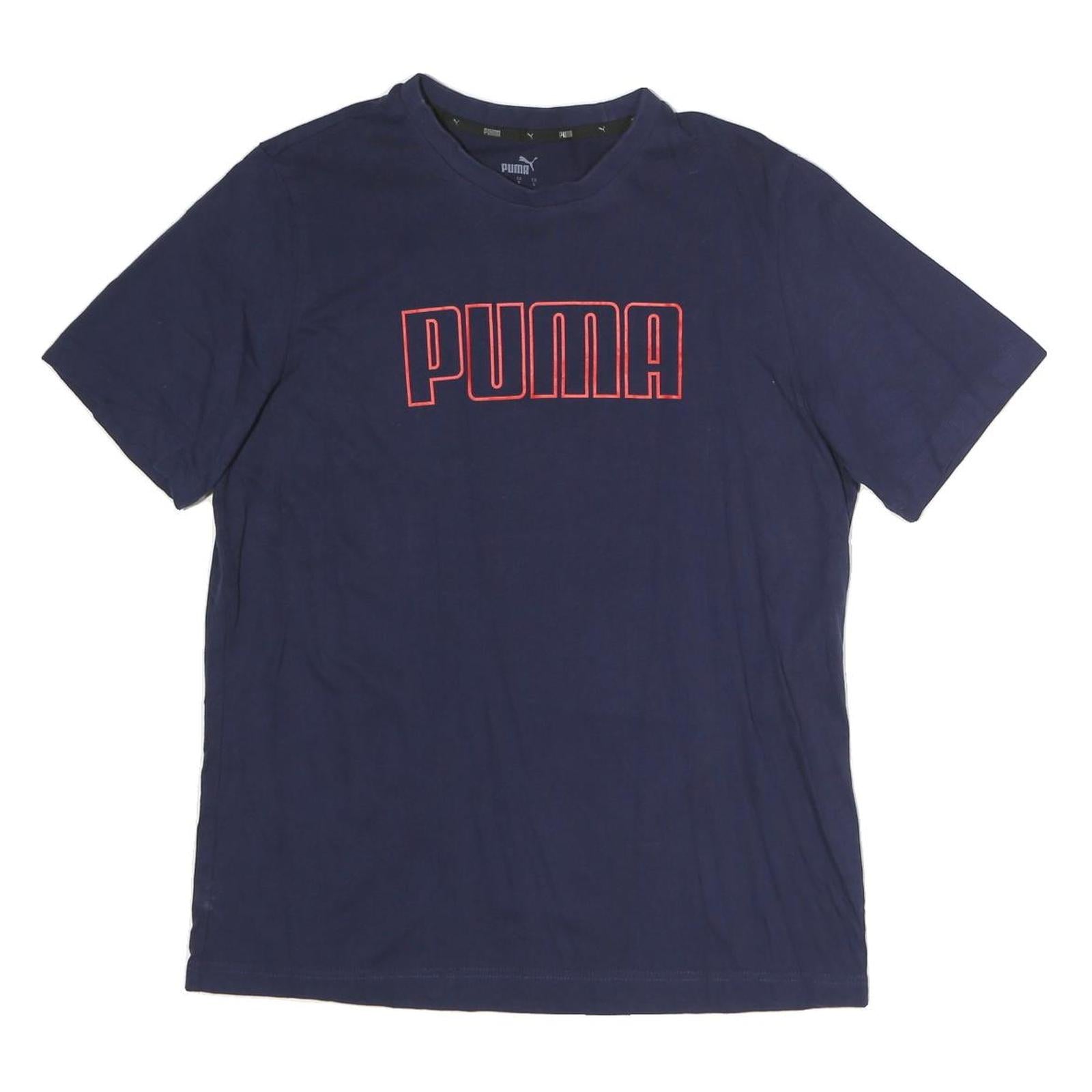 PUMA Mens Navy Blue Cotton T-Shirt L Short Sleeve Crew Neck Logo Print