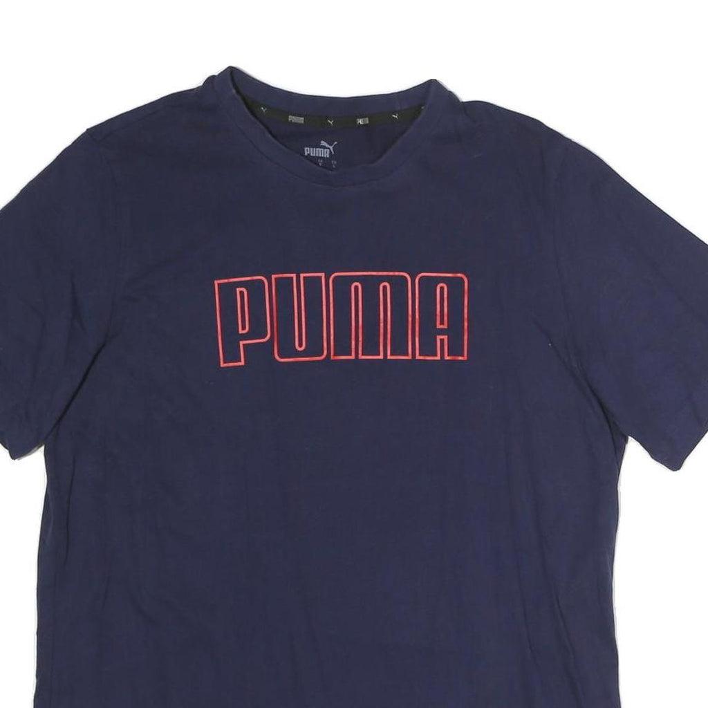 PUMA Mens Navy Blue Cotton T-Shirt L Short Sleeve Crew Neck Logo Print