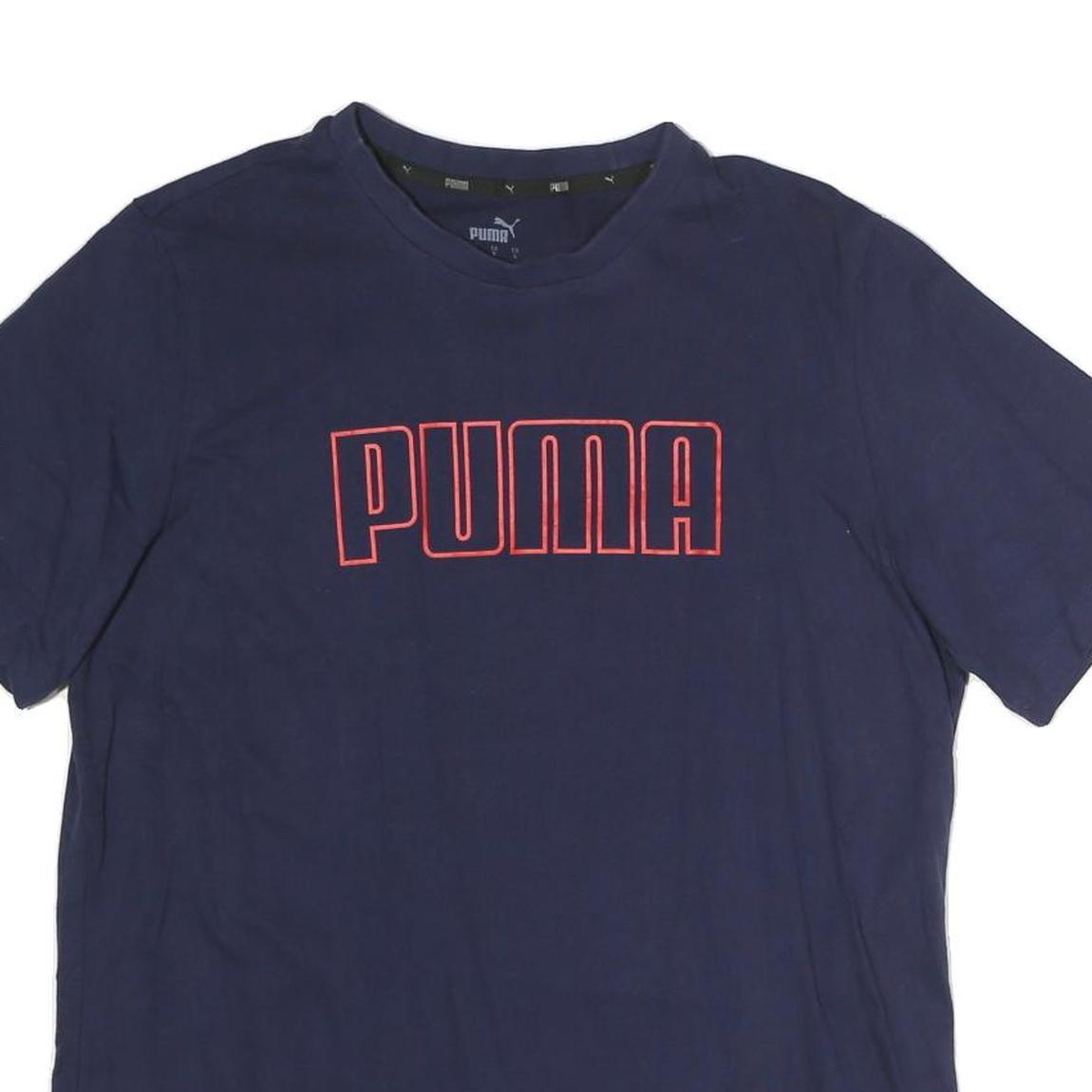PUMA Mens Navy Blue Cotton T-Shirt L Short Sleeve Crew Neck Logo Print