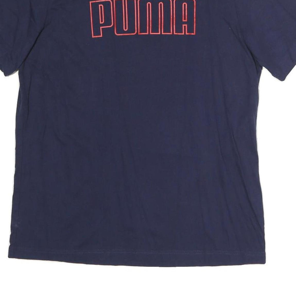 PUMA Mens Navy Blue Cotton T-Shirt L Short Sleeve Crew Neck Logo Print