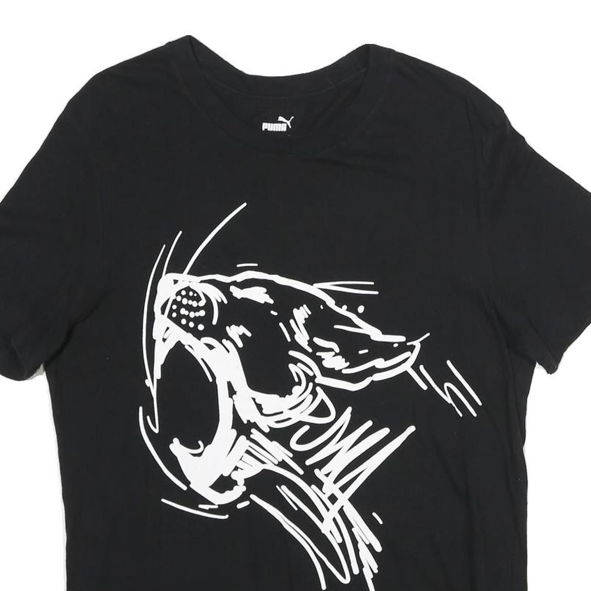 PUMA Mens Black Graphic T-Shirt M Short Sleeve Crew Neck Cotton Casual Sport