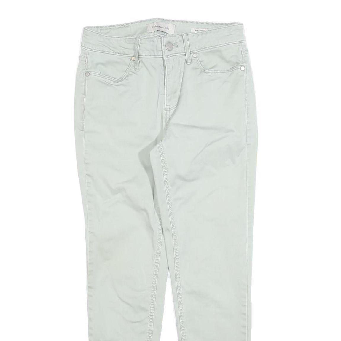 CALVIN KLEIN Womens Cotton Blend Off White Slim Skinny Trousers W26 L26 Stylish