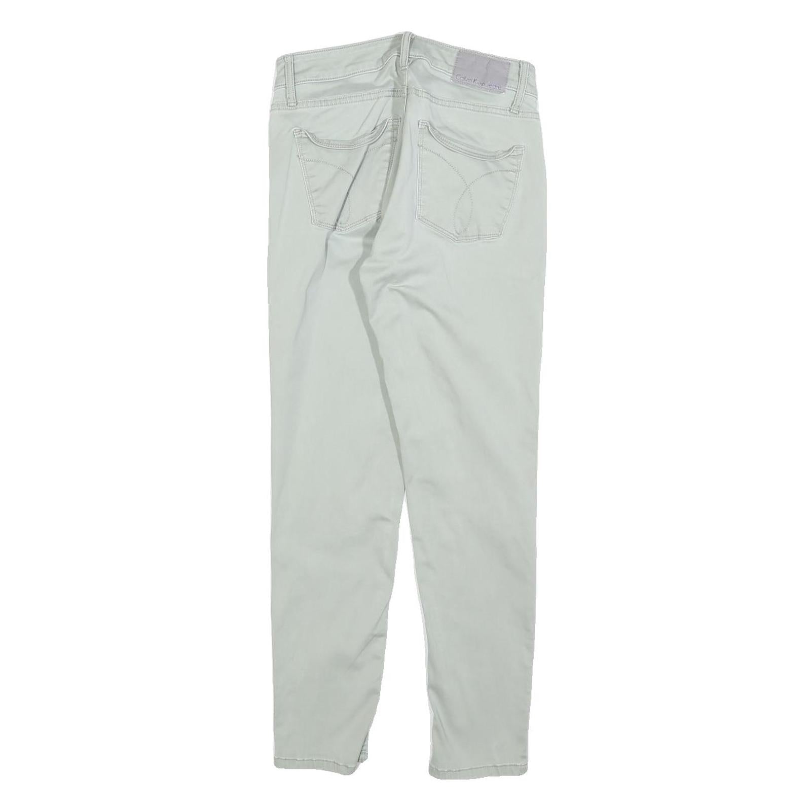 CALVIN KLEIN Womens Cotton Blend Off White Slim Skinny Trousers W26 L26 Stylish